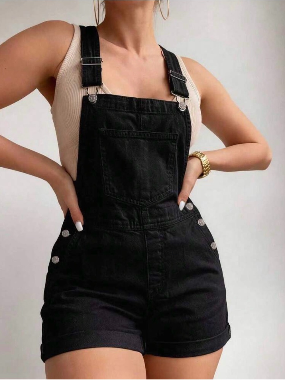 SHEIN Black Denim Short Overalls for Women